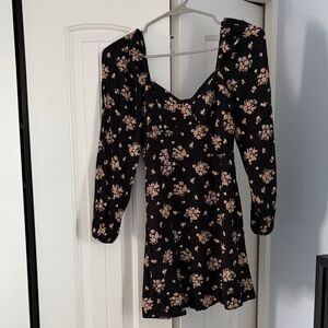 Altar’d State Black Floral Long-Sleeve Mini Dress